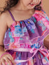 Girl's Floral Printed One Shoulder Ruffles Fit Flare Purple Dress Effortlessly Stylish and Elegant (d-purorganza)