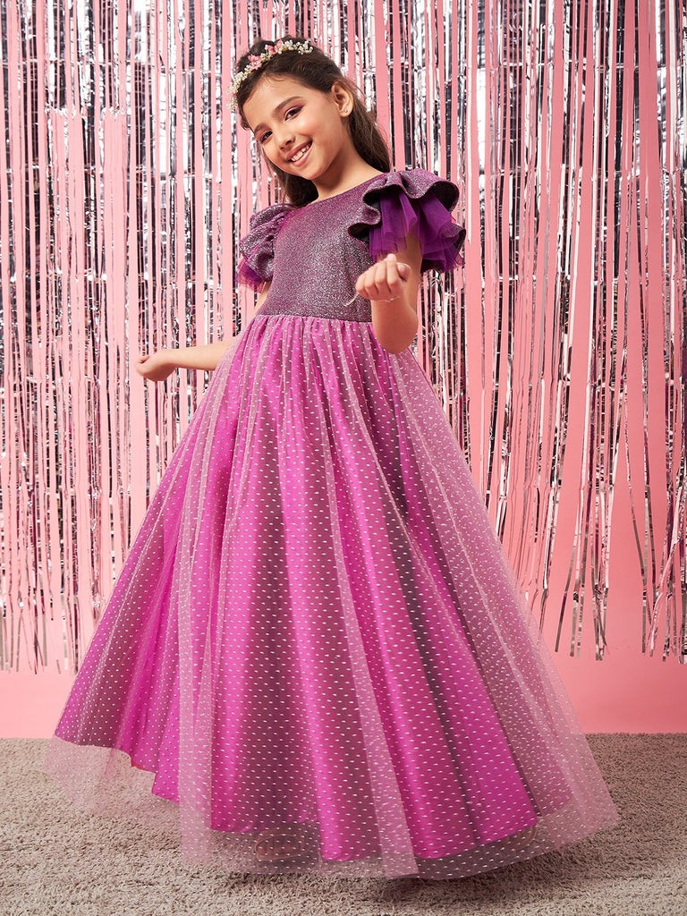 Girls Embellished Gathered Fit & Flare Maxi Dress (d-purpledew)