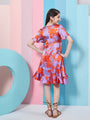 Girl's Floral Printed Flutter Sleeve Satin Wrap Dress Purple Color Stylish & Trendy (d-purplesatin)