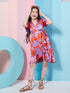 Girl's Floral Printed Flutter Sleeve Satin Wrap Dress Purple Color Stylish & Trendy (d-purplesatin)