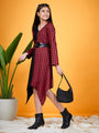 Girls Checked V-neck Cotton A-Line Dress (d-redasy)