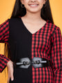 Girls Checked V-neck Cotton A-Line Dress (d-redasy)