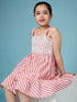Girls Red and white striped fit & flare dress Shoulder straps Sleeveless Casual Wear Dress (d-redwhite)