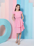 Girl's Flutter Sleeve Layered Crepe Fit & Flare Dress Pink Color Stylish & Comfortable Wear for Everyday Look (d-rosecrinkle)