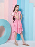 Girl's Flutter Sleeve Layered Crepe Fit & Flare Dress Pink Color Stylish & Comfortable Wear for Everyday Look (d-rosecrinkle)