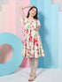 Girl's Floral Printed Flared Sleeves Tiered Fit & Flare Dress Casual Wear Stylish & Trendy Choice (d-rosepeach)