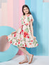 Girl's Floral Printed Flared Sleeves Tiered Fit & Flare Dress Casual Wear Stylish & Trendy Choice (d-rosepeach)