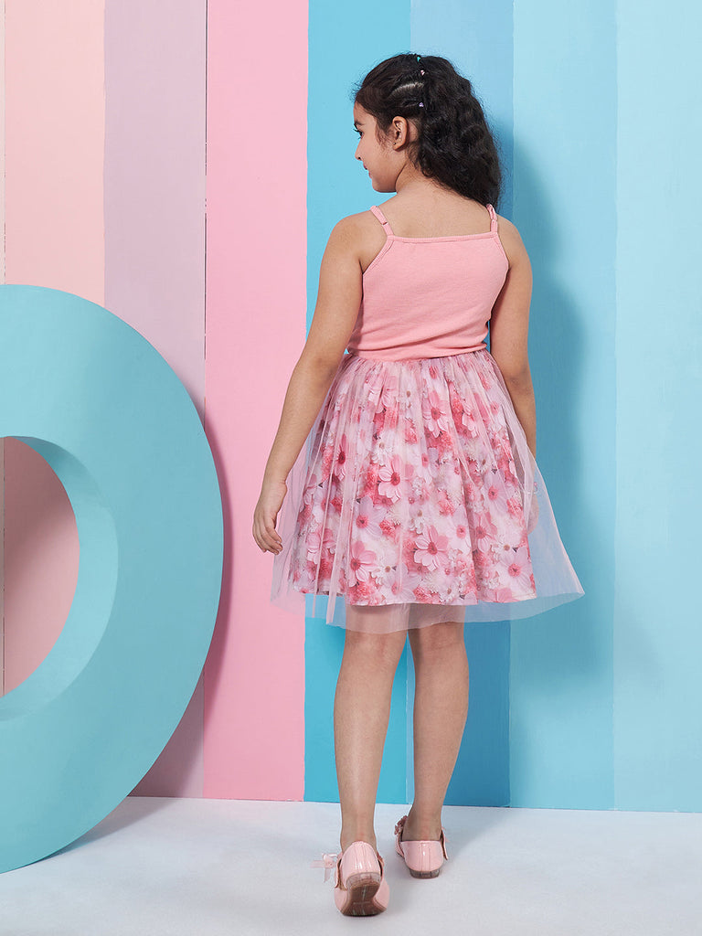 Girl's Floral Printed Woollen Fit Flare Pink Dress Effortlessly Stylish and Cozy for Trendy Teens (d-rosesdigi)