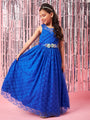 Girls Self Design Gathered Lace Fit & Flare Maxi Dress (d-royallace)