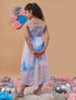 Girl's Tie Dye Shoulder Strap Georgette Fit Flare Midi Dress Stylish & Trendy For Every Occasion (d-shadedasy)