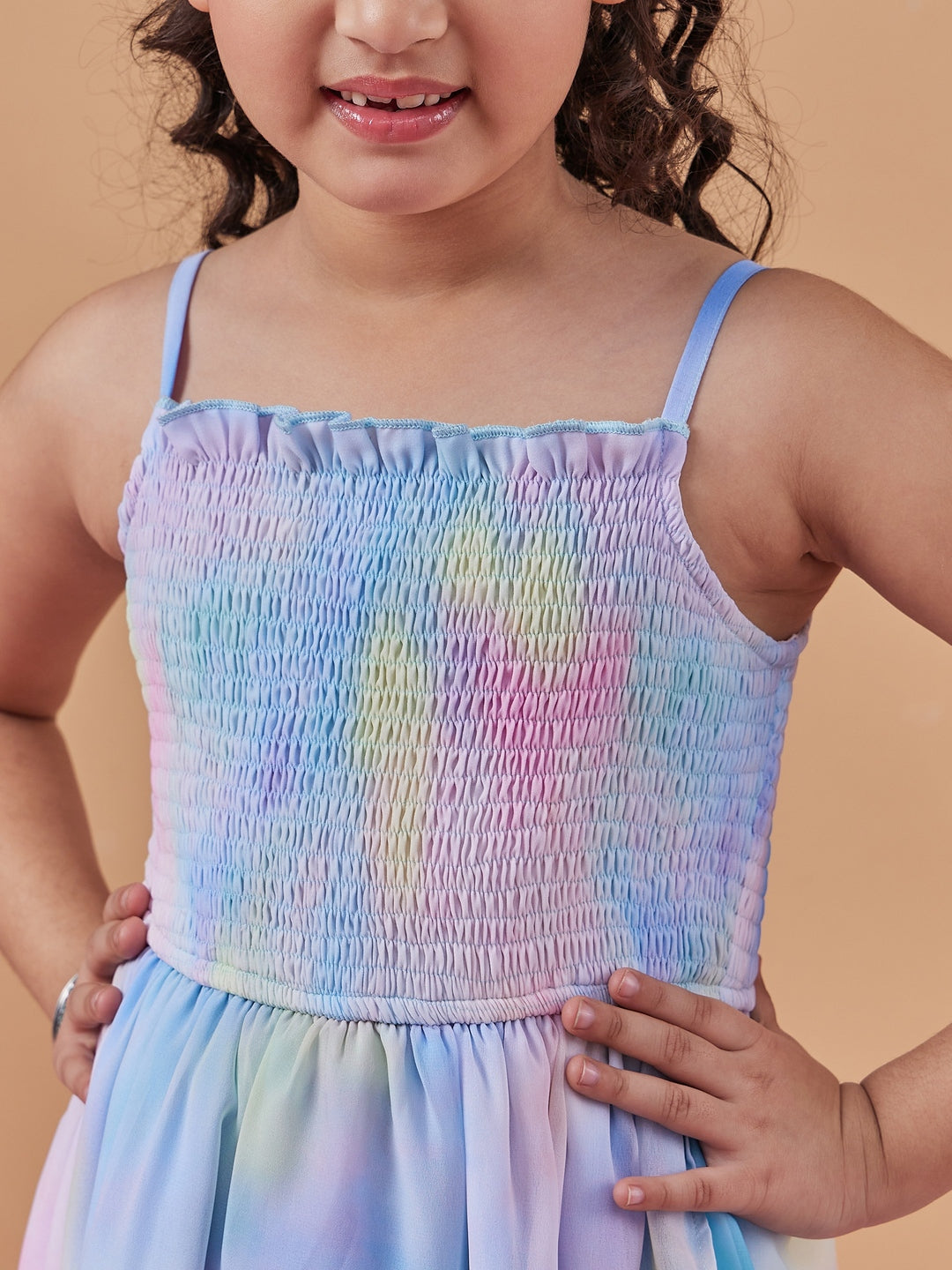 Girl's Tie Dye Shoulder Strap Georgette Fit Flare Midi Dress Stylish & Trendy For Every Occasion (d-shadedasy)