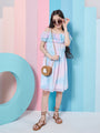 Girl's Off-Shoulder Tie Dye Georgette Fit Flare Dress Blue Color Trandy Style Casual Wear (d-shadedblu)