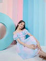 Girl's Off-Shoulder Tie Dye Georgette Fit Flare Dress Blue Color Trandy Style Casual Wear (d-shadedblu)
