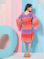 Girl's V-Neck Tie And Dye Striped Flared Sleeve Fit Flare Dress Orange ColorTrendy Stylish Outfit (d-shadeorange)