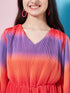 Girl's V-Neck Tie And Dye Striped Flared Sleeve Fit Flare Dress Orange ColorTrendy Stylish Outfit (d-shadeorange)