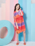 Girl's V-Neck Tie And Dye Striped Flared Sleeve Fit Flare Dress Orange ColorTrendy Stylish Outfit (d-shadeorange)