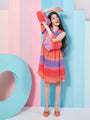 Girl's V-Neck Tie And Dye Striped Flared Sleeve Fit Flare Dress Orange ColorTrendy Stylish Outfit (d-shadeorange)