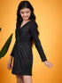 Girls Self Design V-Neck Sheen Bling & Sparkly Wrap Dress (d-shimblack)