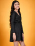 Girls Self Design V-Neck Sheen Bling & Sparkly Wrap Dress (d-shimblack)