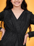 Girls Self Design V-Neck Sheen Bling & Sparkly Wrap Dress (d-shimblack)