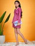 Girls Self Design V-Neck Sheen & Layered Wrap Dress (d-shimmagenta)