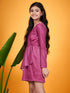 Girls Self Design V-Neck Sheen & Layered Wrap Dress (d-shimmagenta)