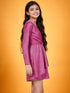 Girls Self Design V-Neck Sheen & Layered Wrap Dress (d-shimmagenta)