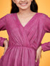 Girls Self Design V-Neck Sheen & Layered Wrap Dress (d-shimmagenta)