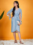 Girls Turquoise blue solid wrap dress V-Neck Slit Sleeves Casual Wrap Dress (d-shimturq)