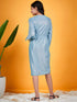 Girls Turquoise blue solid wrap dress V-Neck Slit Sleeves Casual Wrap Dress (d-shimturq)