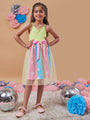 Girl's Embellished Net Fit Flare Dress Sparkling Elegance for Every Occasion (d-stripebutterfly)