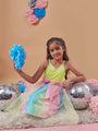 Girl's Embellished Net Fit Flare Dress Sparkling Elegance for Every Occasion (d-stripebutterfly)