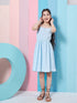 Stylish Girl's Self-Design Sleeveless Fit Flare Dress Blue Color Formal Wear Trendy Outfit Special Occasion Dress (d-sugarjacket)