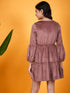 Girls V-Neck Tie Up Gathered & Ruffled Velvet Fit & Flare Dress (d-taupe)