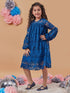 Girl's Floral Print Round Neck Puff Sleeves A-Line Dress Blue Color Effortlessly Stylish and Chic (d-teallace)