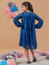 Girl's Floral Print Round Neck Puff Sleeves A-Line Dress Blue Color Effortlessly Stylish and Chic (d-teallace)