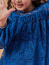 Girl's Floral Print Round Neck Puff Sleeves A-Line Dress Blue Color Effortlessly Stylish and Chic (d-teallace)
