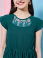 Girl's Extended Sleeve Lace Inserts Fit & Flare Dress Blue Color Trendy Stylish & Everyday Fashionable (d-teallong)