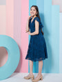 Girl's Self Design V-Neck Fit Flare Dress Blue Color Casual Wear Effortlessly Chic and Stylish (d-tealteen)