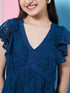 Girl's Self Design V-Neck Fit Flare Dress Blue Color Casual Wear Effortlessly Chic and Stylish (d-tealteen)