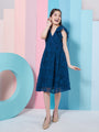 Girl's Self Design V-Neck Fit Flare Dress Blue Color Casual Wear Effortlessly Chic and Stylish (d-tealteen)