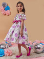 Girl's Floral Printed Cold-Shoulder Bow Fit Flare Midi Dress White Color Light wear in Summer Trendy Style (d-tulip)