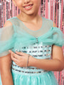 Girls Blue embellished maxi dress Round Neck Cold-Shoulder Gathered Party Wear Dress (d-turqdew)