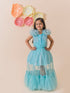 Girls Turquoise Blue Net Party Maxi Length Round neck cap sleeves Party Dress (D-TURQSEQ)