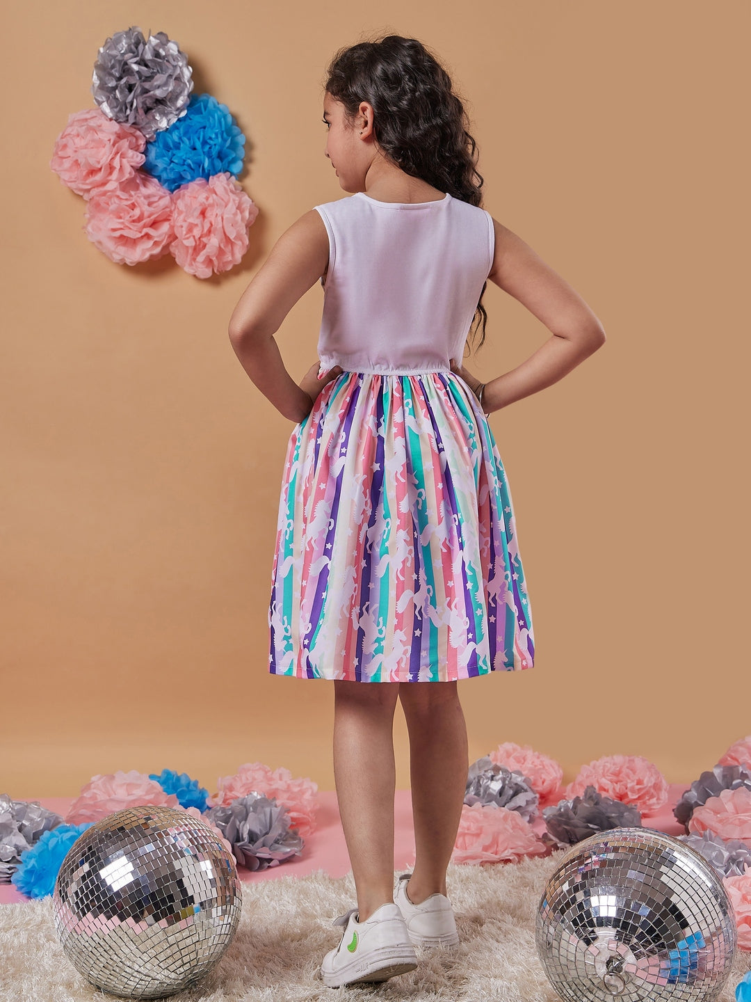 Girl's Graphic Printed Fit & Flare Dress Trendy and Expressive Fashion Perfect for Everday Wear (d-unistripe)