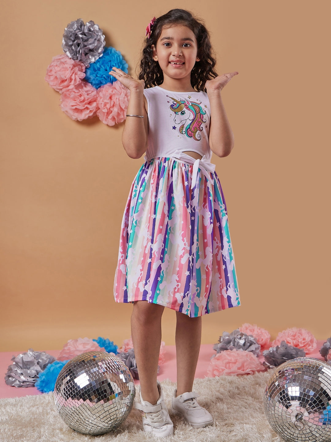 Girl's Graphic Printed Fit & Flare Dress Trendy and Expressive Fashion Perfect for Everday Wear (d-unistripe)