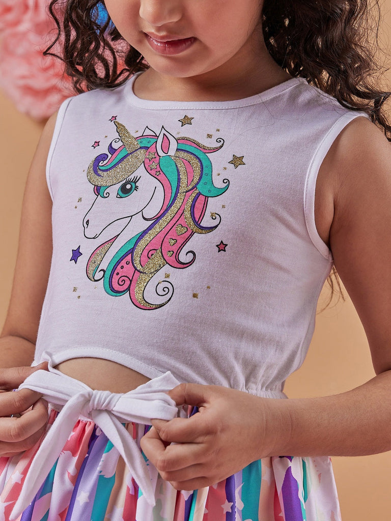 Girl's Graphic Printed Fit & Flare Dress Trendy and Expressive Fashion Perfect for Everday Wear (d-unistripe)