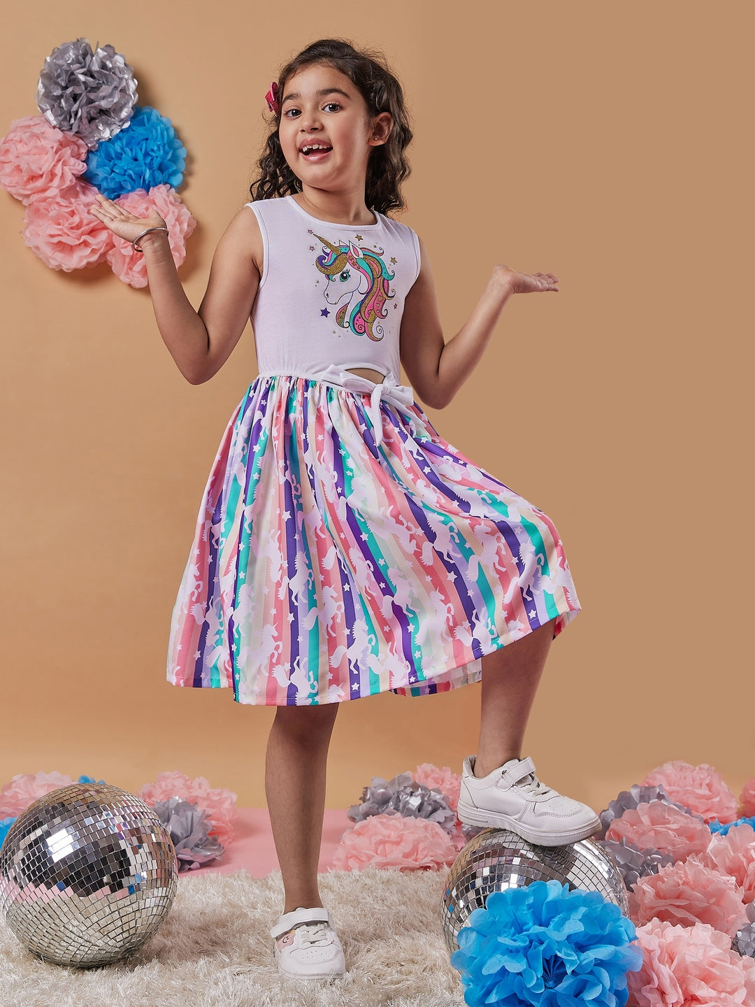 Girl's Graphic Printed Fit & Flare Dress Trendy and Expressive Fashion Perfect for Everday Wear (d-unistripe)