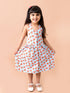 Girl's Blue and red conversational print fit & flare dress Halter neck Sleeveless Casual wear Dress (d-watermelon)