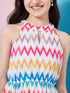 Stylish Girl's Geometric Printed Fit Flare Midi Dress White Color Trendy Outfit Fashionable Kids' Dress (d-whitechev)